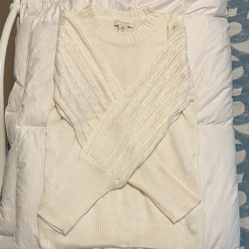 Cynthia Rowley Cream Textured Sleeve Sweater